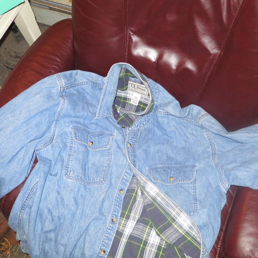 ll bean flannel lined denim shirt mens xl